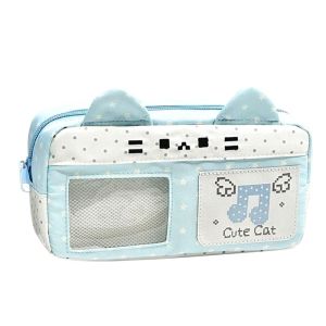 GOUPO Pixel Music Not Print Pencil Case Cat Ear Design Large Capacity Pencil Pouch Kawaii Pen Bag Gift