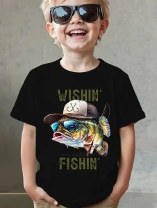 [Local Stock] VCC Fish Graphic T-Shirts for Children Short Sleeve Tee Fish Club Solid Casual T-Shirt Top Outdoor Fishing Clothing Children T-Shirt