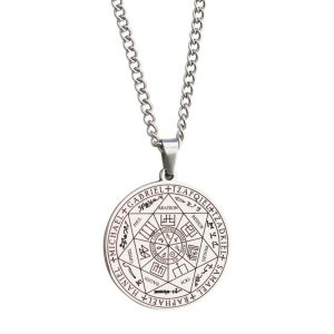 NUBE Vintage 7 Archangels Amulet Pendant Mystica Tetragrammaton Rune Summon Necklace  Seven Archangels Magic Circle Seal for Men Women