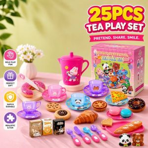 Kids Pretend Play Tea Set Cutting Fruit Kitchen Toy Role Play Princess Gift Portable Case