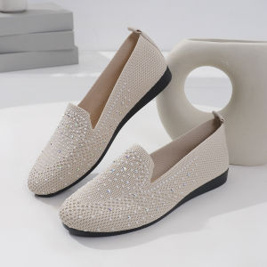 Free Shipping Plus-Size Casual Flat Shoes For Women New Spring Collection Solid Color Mesh Design With Rhinestones Shallow Toe Soft Sole