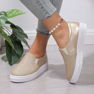 Free Shipping Plus-Size Casual Flats For Women Suitable For All Seasons Featuring Patchwork And Sequin Detailing A Shallow Toe Comfortable To Wear And Easy Slip-On Style