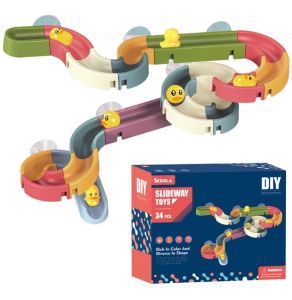 Mainan Bola Gelongsor Dinding Kanak Kanak Set Binaan Besar Mainan Mandi Bayi Mainan Pendidikan Awal Baby Ball Track Toys Building Block Wall Duck Bath Toys Water Kids Educational Toys 儿童滚珠球轨道滑滑乐大颗粒拼装积木墙洗澡戏水宝宝益智玩具小孩 E359