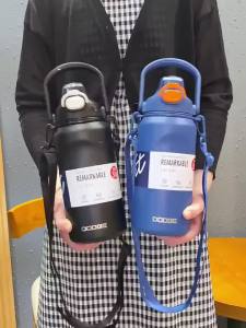 Cille dodge new style double drinking Darong thermos cup 316 stainless steel straw 1000ml sports high-value big belly water bottle keeping cold
