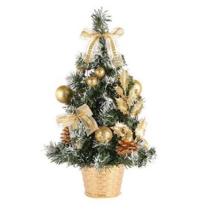 20CM Mini Christmas Tree For Table Artificial Christmas Tree With Ribbon Bow Ornament Festival Home Decor