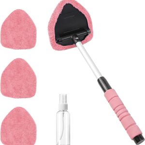 Dụng cụ vệ sinh kính chắn gió dụng cụ lau kính ô tô bằng sợi microfiber với 4 miếng đệm microfiber có thể tái sử dụng và giặt được cùng tay cầm có thể kéo dài.