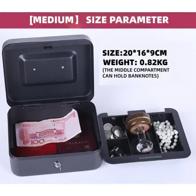 Multi-Purpose Storage Box Portable Thickened Frosted Metal Cash Box Cash Box With Lock Key Large Money Box