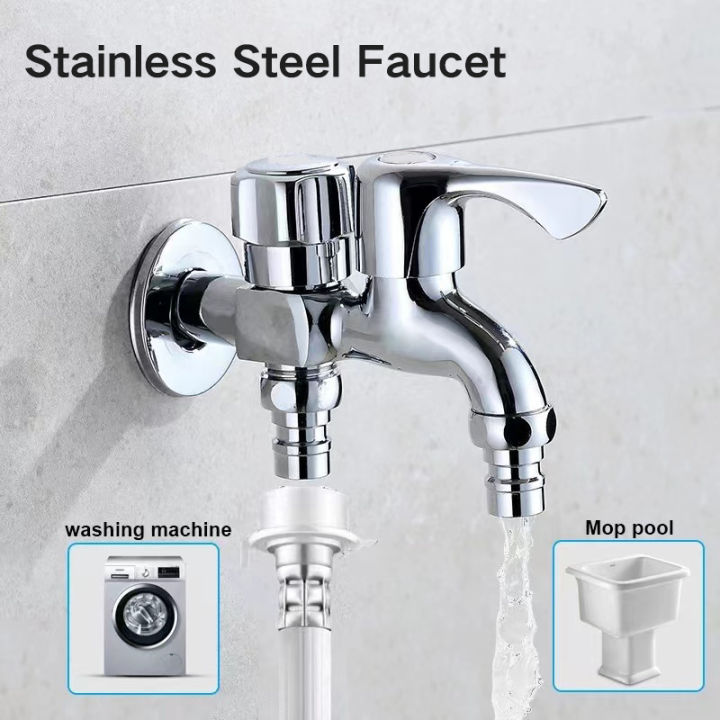 SUS304 Stainless Steel Two Way Faucet Washing Machine Faucet 1 in 2 Out