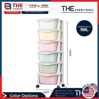 THE L36cm (3-6 Layers) Kid Clothes Multipurpose Plastic Drawer Storage Cabinet/Rack With Wheels