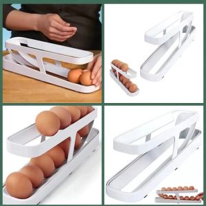 Double layer sliding automatic egg rolling machine egg organizer kitchen refrigerator egg storage box