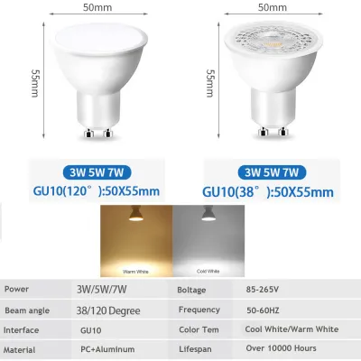 LED Spotlight GU10 3W 5W 7W LED Bulb 85-265V Aluminum 38/120 Degree Lighting White/Warm High Quality Super Bright led Bulb