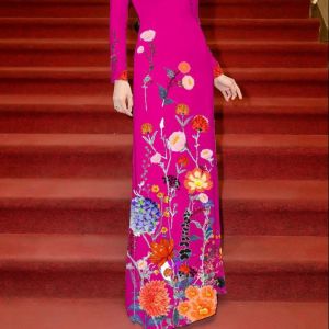 [HCM]Áo dài truyền thống nữ in hoa Cẩm Chướng cao cấp - KHÔNG KÈM QUẦN