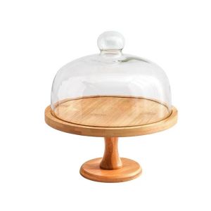 SKJK Vỏ kính Giá đỡ bánh gỗ Trong suốt Cổ điển Đĩa bánh cao chân Khay đựng có nắp Giá trưng bày bánh Trà chiều