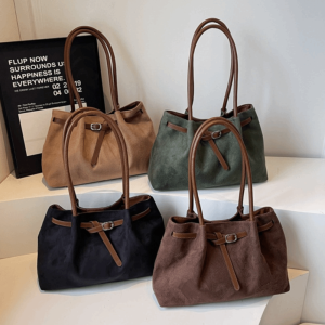 WELLNOW Elegant Shoulder Bag Suede/PU Leather Retro Handbag Fashion Versatile Available in 4 Colors Commuting Tote Bag School/Travel/Work