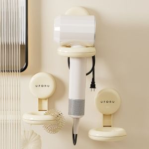 FGHAFGGR Punch-Free Suction Cup Hair Dryer Holder Wall-Mounted Plastic Blow Dryer Holder Practical Hands-Free Hair Dryer Storage Bracket for Home