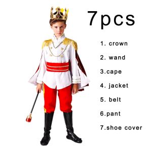 United Nation Prince Costume for Kids Boys Halloween Birthday Cosplay Costume King 7PCS Suit