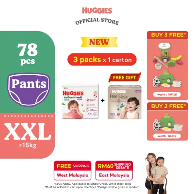 [Cherish 30.09 - 02.10] Huggies Naturemade Peach Pants XXL26 (3 Packs) FOC Huggies Free Sense Pants Diapers XXL22