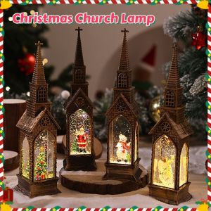 Christmas Church Figurine Lamps Electric Lantern Light Xmas Safety Desktop Ornament Lamp Night Lights for XMAS Decor