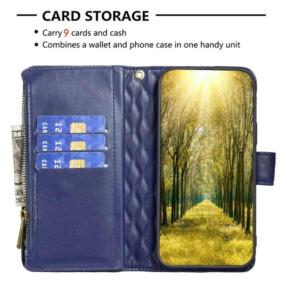 Luxury PU Leather Flip Wallet Case For OPPO A93, A74, A94, A72 - Zipper,  Card Pockets Cell Phone Leather Cases & Covers