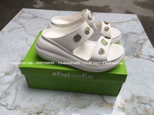CrocsFanClub - Dép lê Crush 2 quai đế cao 5cm cho nữ mẫu mới 2023 màu trắng TAT17 - bản đính 14 jibit 3D TAt17