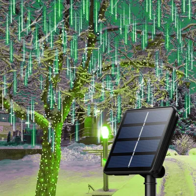 Meteor Shower Solar Led Rain Lights Waterfall Led Solar Light Outdoor Hanging Waterproof Falling Rain Lights Christmas Holiday Tree Home Party