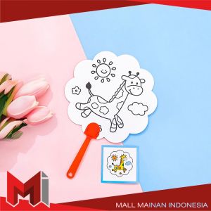 MallMainan-M374 Mainan Edukasi Kipas Mewarnai Anak Motif Astronot Dino Lucu / Kipas Tangan DIY