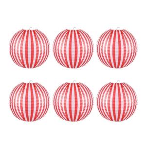 6pcs Red And White Striped Paper Lanterns For Birthday Parties And Weddings Space Saving And Friendly to Environment