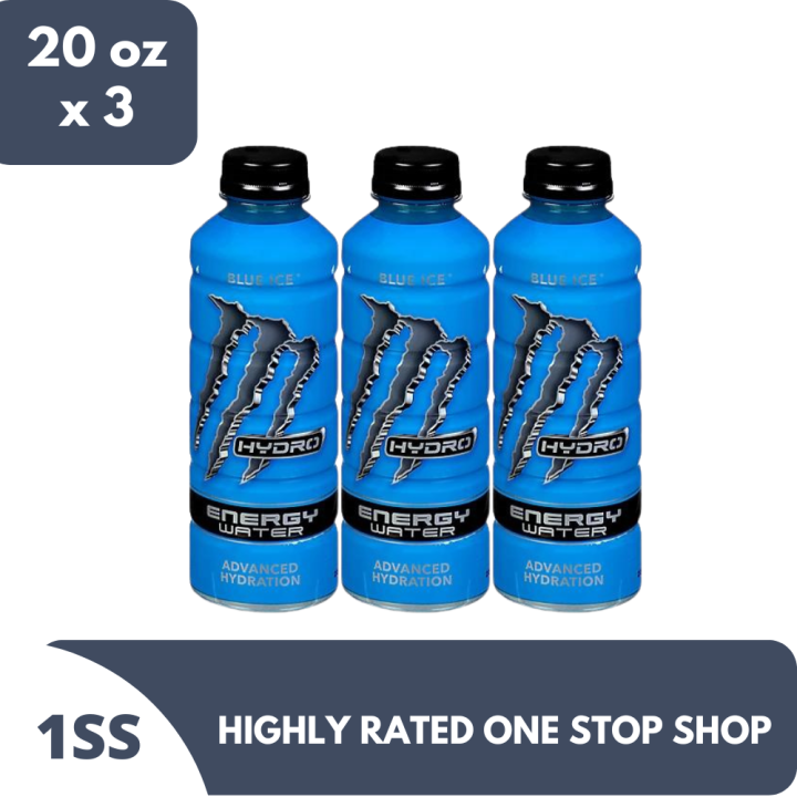 Monster Hydro Energy Water Blue Ice 20 oz x 3