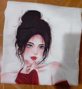 Áo phông in Cotton hình cô gái  From rộng dấu quần
