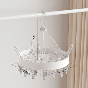 Vision 24 Clips Round Hanger Windproof Clothes Clip 360° Swivel Drying Racks Foldable Hook Multi-Functional Clothes Drying Rack for Socks and Underwears - with Shoe Drying Rack