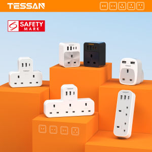 TESSAN Safety Mark Multi plug Adapter with USB Wall Charger Plug Extension Multi USB Charger Wall Socket