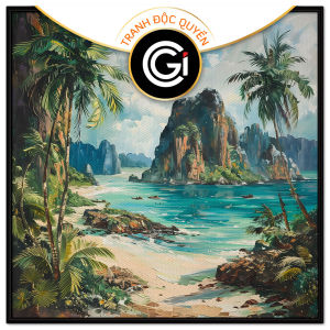 Tranh phong cảnh quê hương vùng biển đảo tranh treo tường dán tường sơn dầu bờ biển đẹp trang trí phòng khách.CGI-596