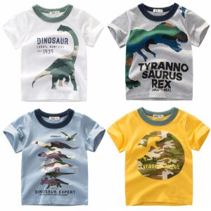 เสื้อยืดลายไดโนเสาร์สำหรับเด็กผู้ชายเสื้อยืดเสื้อคอตตอนลายพรางคอกลมแขนสั้นสำหรับเด็ก