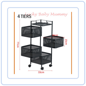 【COZYCASA】Cylindrical Kitchen Rotating Storage Box Basket Trolley Rack