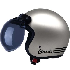 Helm Bogo Dewasa Retro Klasik SNI Full Leher Pria Wanita Warna Silver Kaca Cembung