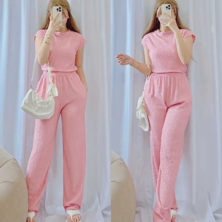 D&C%20Plain%20Basic%20Round%20Neck%20Top%20Continues%20Terno%20Pants%20Coords%20Set%20Trendy%20Women%20Casual%20-%20Image%209