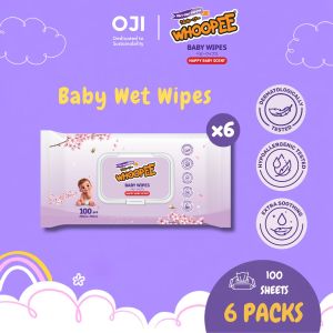 Whoopee Baby Wet Wipes Tisu Basah Bayi 100s x 6 Packs Hypoallergenic 99% Pure Water Alcohol Free