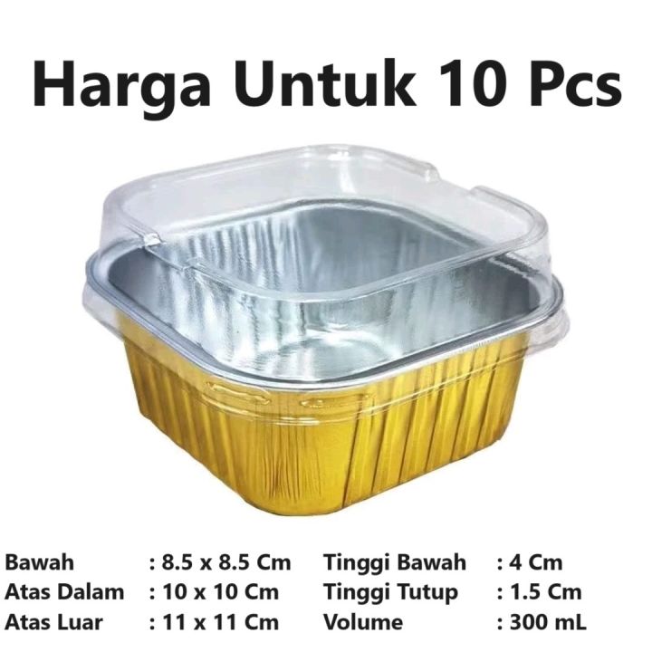 Aluminium Foil Cup Kotak + Tutup 300 mL 10 Pc Dessert Box Tray Puding