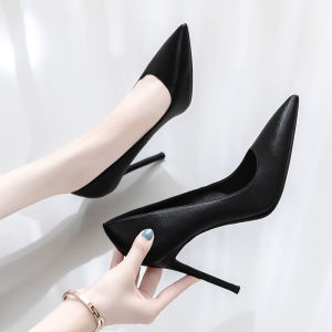 Free Shipping High Heels Black Stiletto Heels Professional Shoes Comfortable Pointed-Toe Design Elegant Suitable For Commuting Flight Attendant Interview Work Shoes WomenS Fashionable Flats
