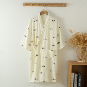 2026 nightgown womens spring autumn and summer crepe 100% cotton cotton yarn womens sweat steamed clothes Japanese kimono bathrobe loose large size robe
