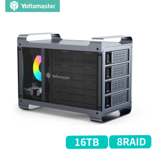 Yottamaster 4 Bay Raid Hard Drive RBG Enclosure USB 3.0 5Gbps Type-B SATA External Hard Drive Storage 4X18TB Support RAID 0/1/5/10 /JBOD /ClONE/Normal Hard Drive RAID Storage