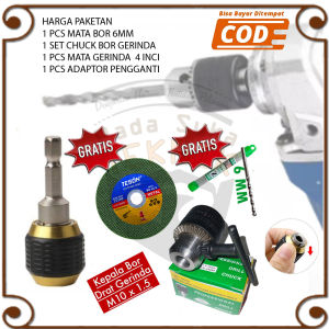 Kepala Mesin Bor Jadi Chuck Mesin Gerinda + Adaptor Konektor Mata Bor Kopling Pengganti Drill Bit