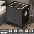 VBELL bed side table โต๊ะข้างเตียง ตู้ข้างเตียง ไม้เนื้อแข็งที่เรียบง่ายทันสมัยมัลติฟังก์ชั่พร้อมโคมไฟล็อคลายนิ้วมือไร้สายชาร์จโต๊ะหัวเตียงบล. 