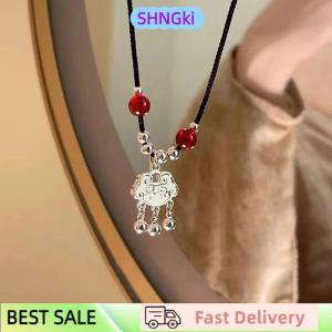 SHNGki Chinese Style Fashion Retro Braided Rope Necklace Butterfly Flower Moon Safety Lock Pendant Necklace For Women Vintage Jewelry