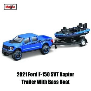 2026 Maisto 1:64 2021 Ford F-150 SVT Raptor/Trailer With Bass trailer model simulation car model alloy car toy male collection gift