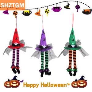 [COD] SHZTGM หมวกแม่มดฮาโลวีนจัดแสดงของตกแต่งหน้าต่างบาร์ผีปาร์ตี้ลายทางยาวเครื่องประดับตกแต่งบรรยากาศ