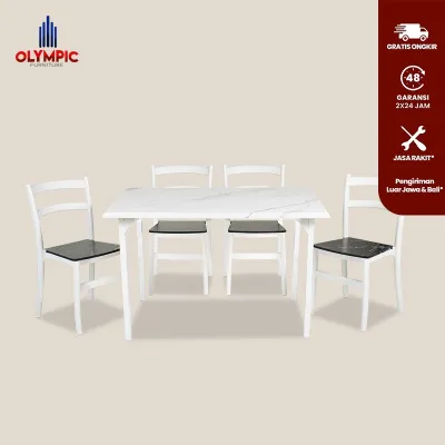 Olympic Dinning Table / Meja Makan Kayu Include 4 Kursi / DTM MARBLE