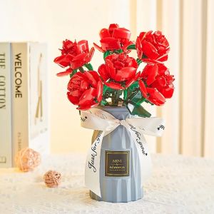 Romantic Rose Flowers Bouquet Building Blocks Ideas Simulation Model Bricks Home Decoration DIY Toys for Girls Gifts