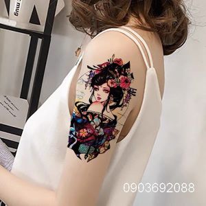 Hình Xăm Cô Gái Nhật Tattoo lớn 15x21cm Sticker Tattoo Tạm Thời Hình Xăm HCM