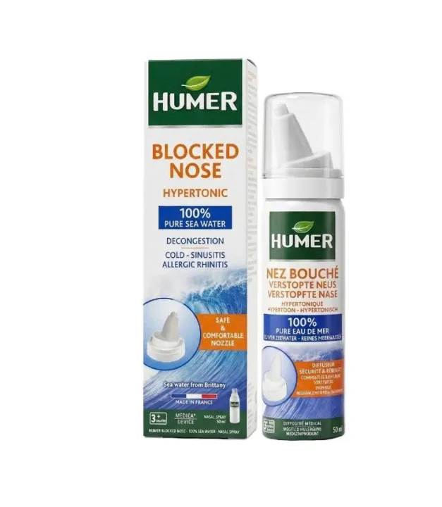 Dung dịch xịt mũi ưu trương Humer 050 Blocked Nose 50ml giúp giảm nghẹt mũi, sổ mũi cho trẻ em và người lớn
